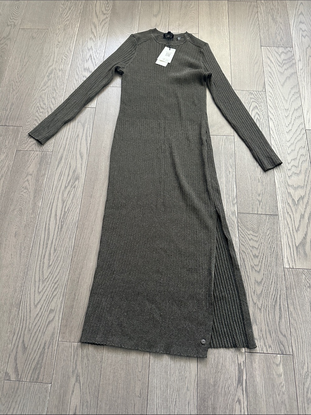 Ted Baker London Olive Ribbed Long-Sleeve Maxi Dress